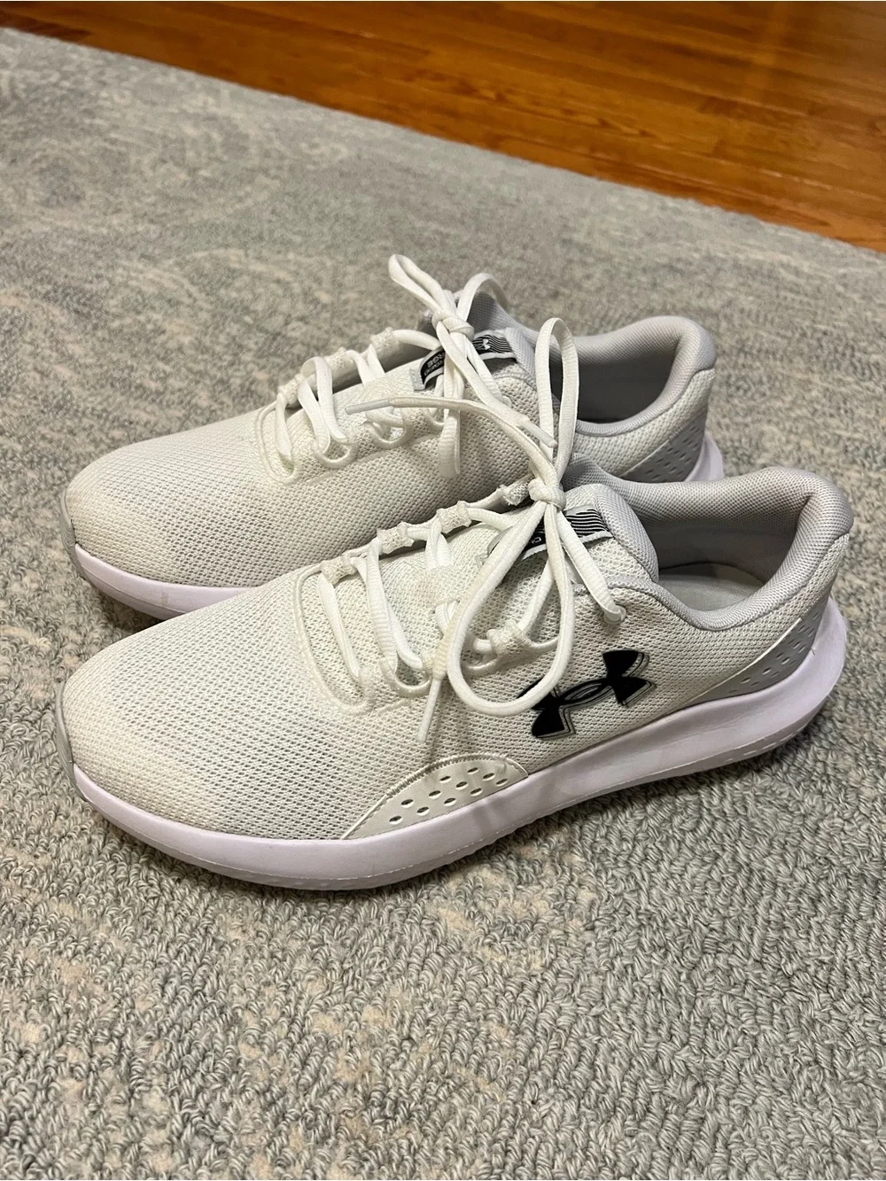 Under Armour White & Light Gray Mesh Running Shoes